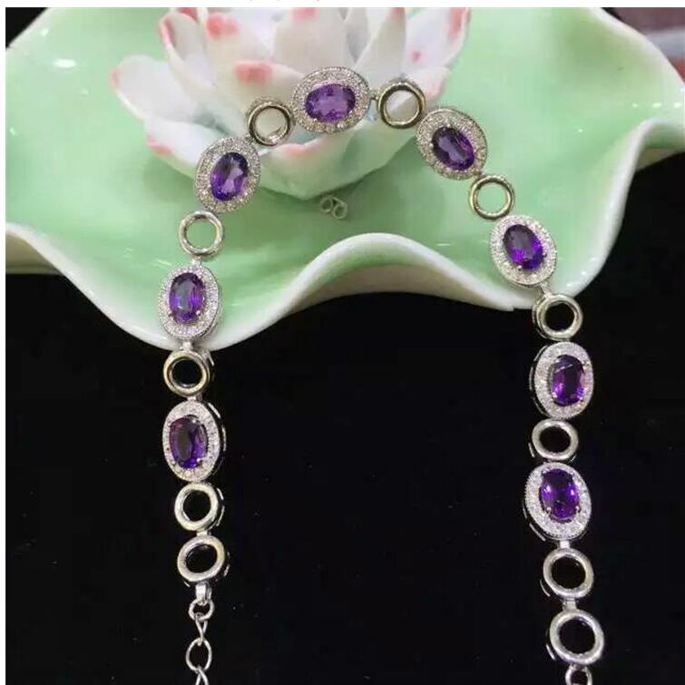 Chain bracelet Natural real amethyst 925 sterling silver Fine jewelry Purple gems 4*6mm 8pcs