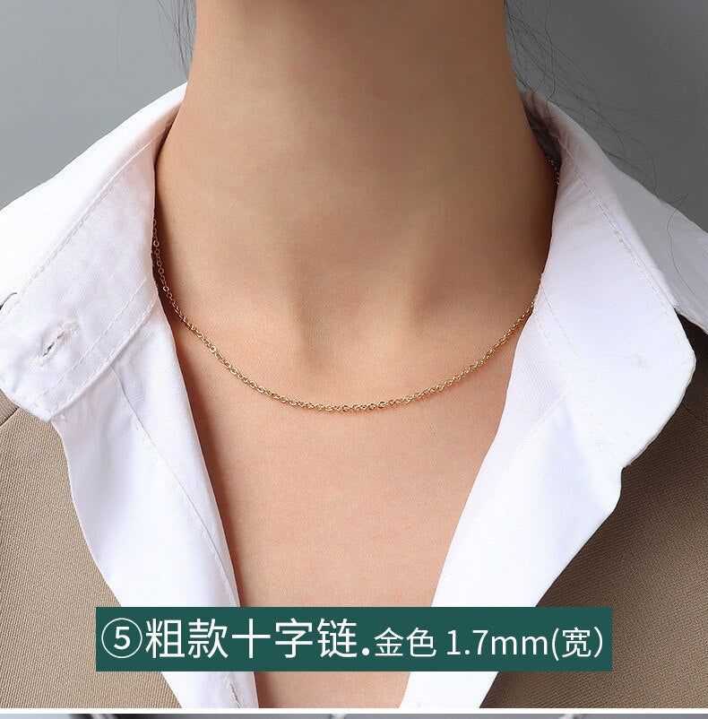 Chains Necklace For Women Men  Prices Stainless Steel Gold Color Different Style Cross Cuban Rolo Snake Twist Necklace