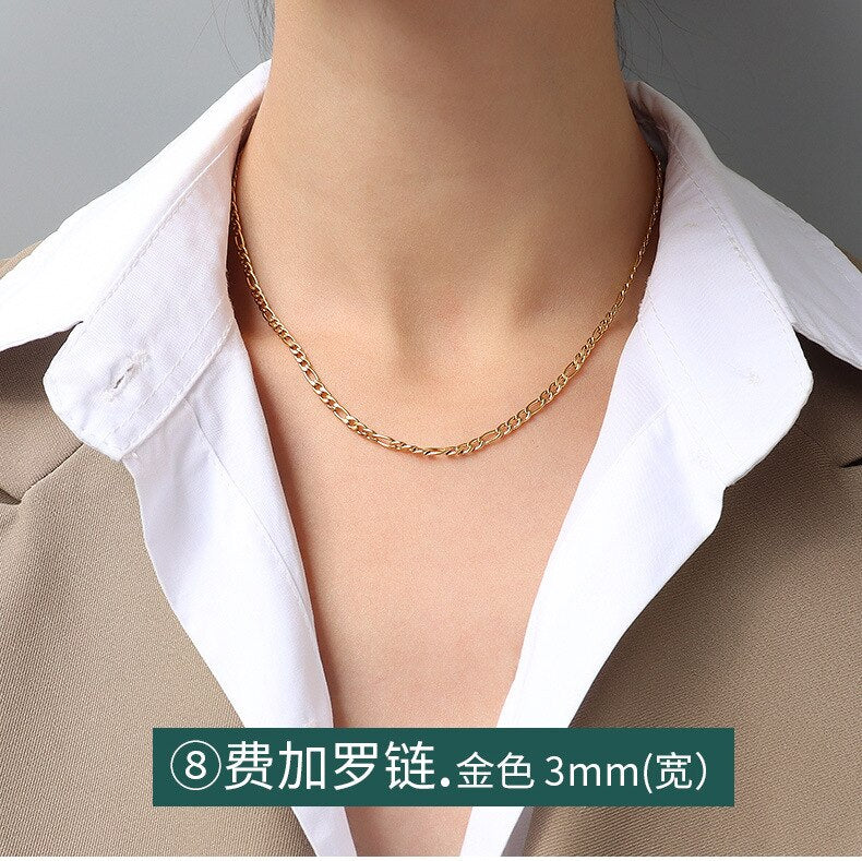 Chains Necklace For Women Men  Prices Stainless Steel Gold Color Different Style Cross Cuban Rolo Snake Twist Necklace