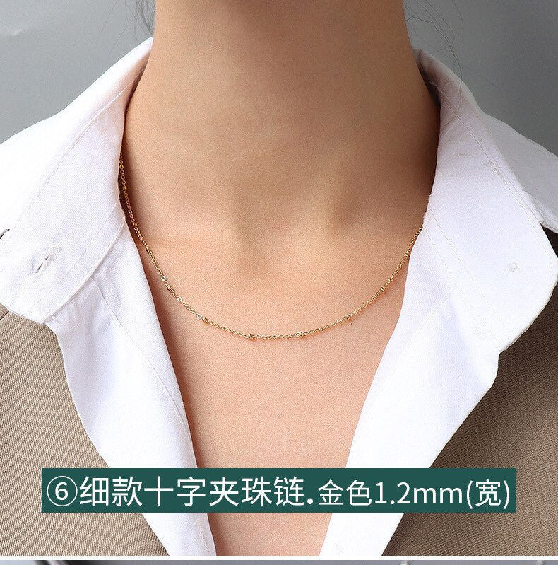 Chains Necklace For Women Men  Prices Stainless Steel Gold Color Different Style Cross Cuban Rolo Snake Twist Necklace