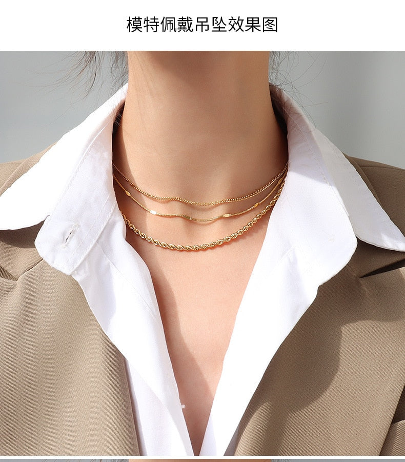 Chains Necklace For Women Men  Prices Stainless Steel Gold Color Different Style Cross Cuban Rolo Snake Twist Necklace