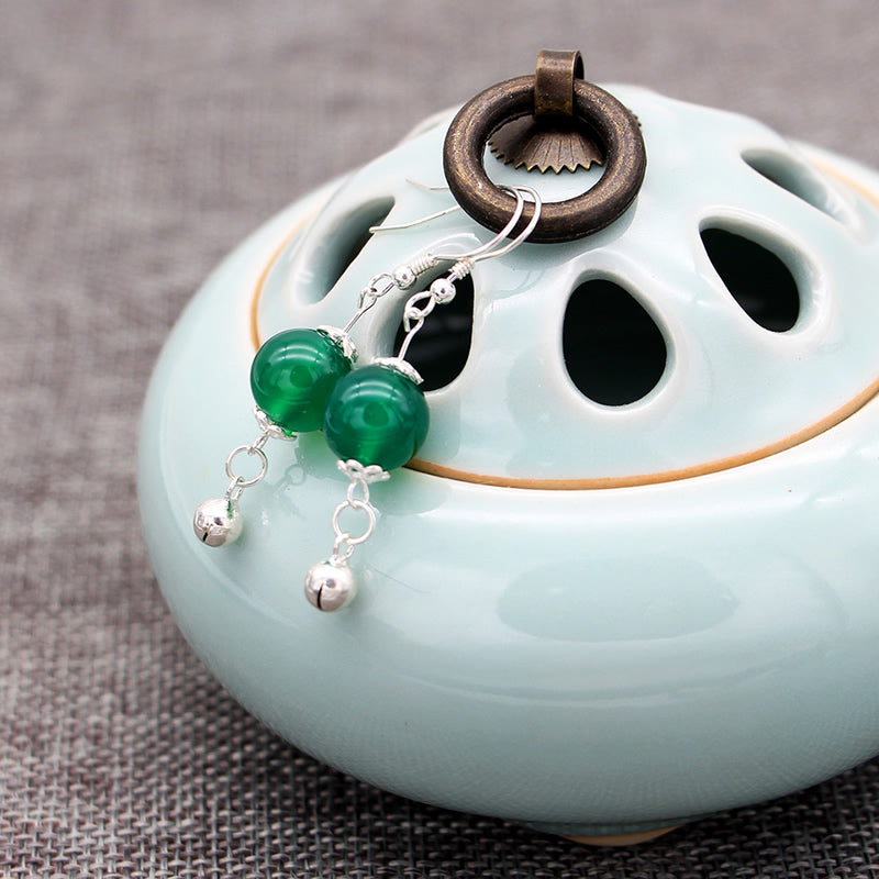 Chalcedony 925 Sterling Silver Water Drop Small Bell Earrings Birthd Gift Female Style Restoring Ancient Ways Vintage Jewelry
