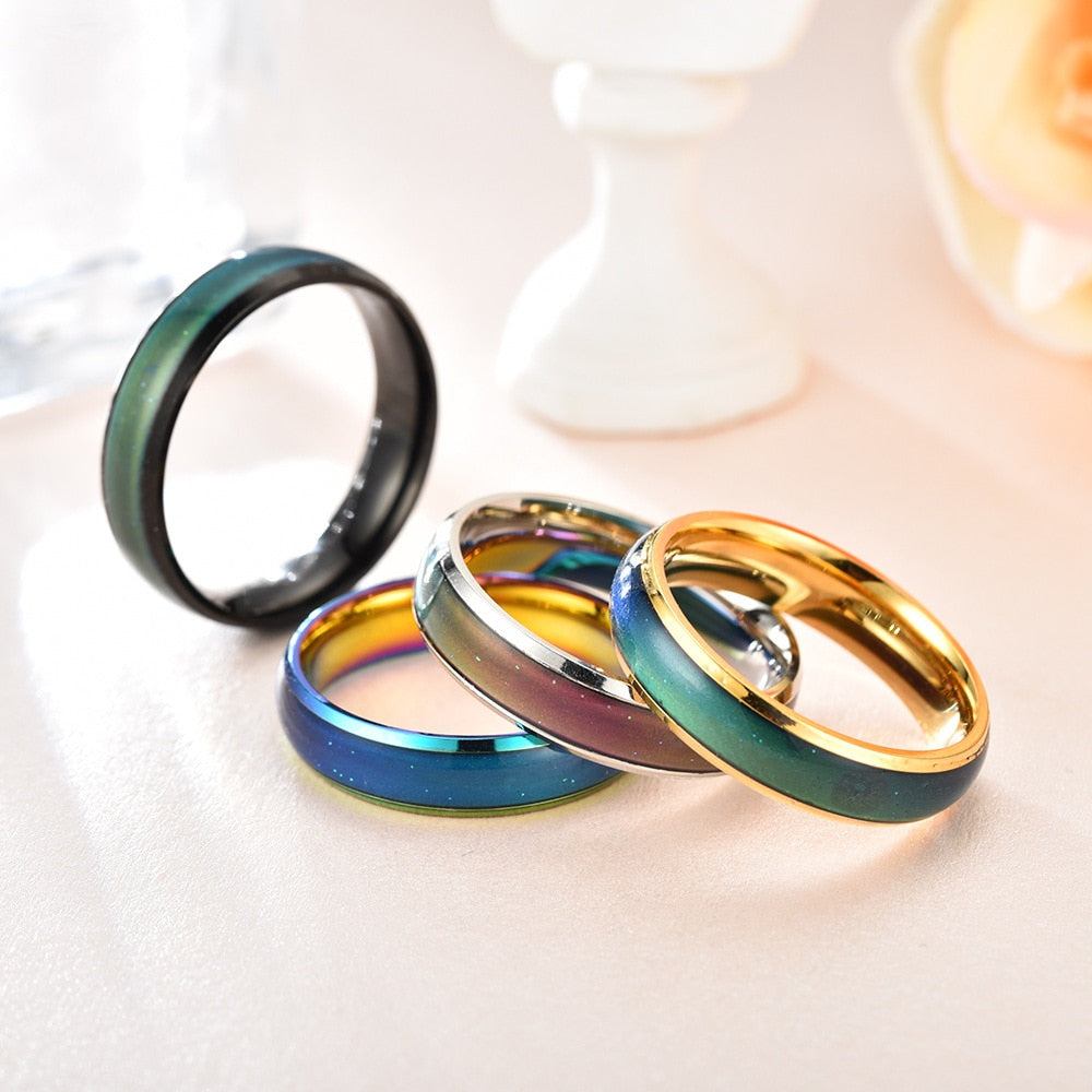 Chameleon Ring Couple Ring Mood Temperature Ring Will Change Color Ring Stainless Steel Rings for Men Wedding Rings
