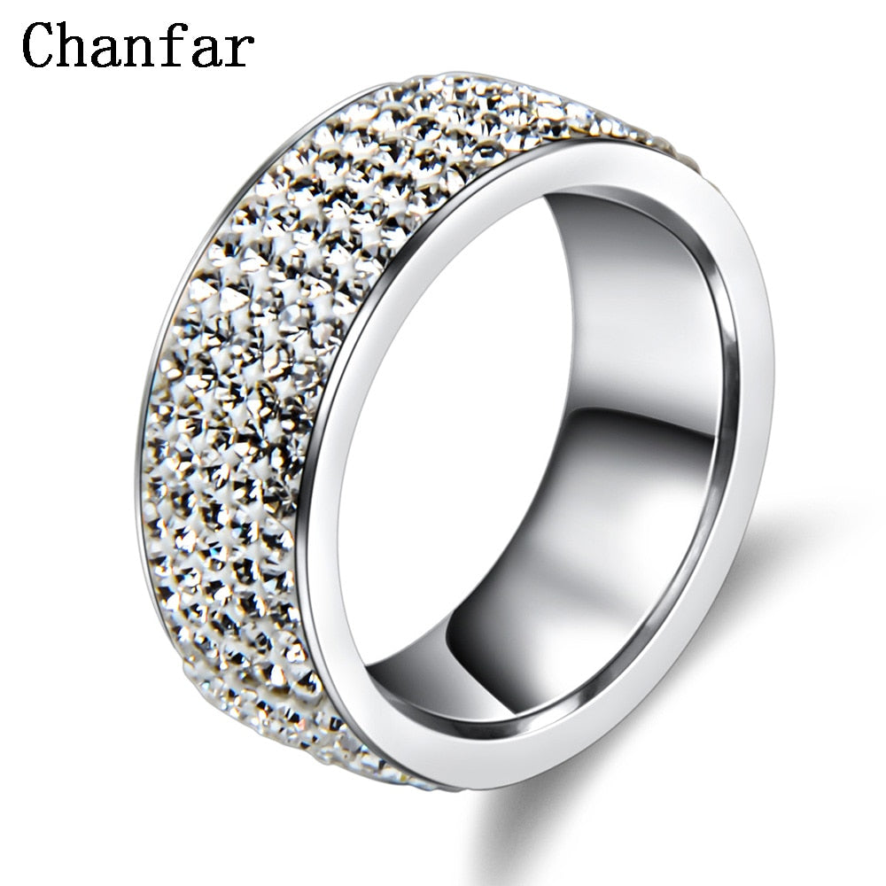 5 Rows Crystal Stainless Steel Ring Women for Elegant Full Finger Love Wedding Engagement Rings Jewelry Men