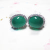 Character silver items Thai silver   S925 pure silver ornaments zircon edge green agate ear clip