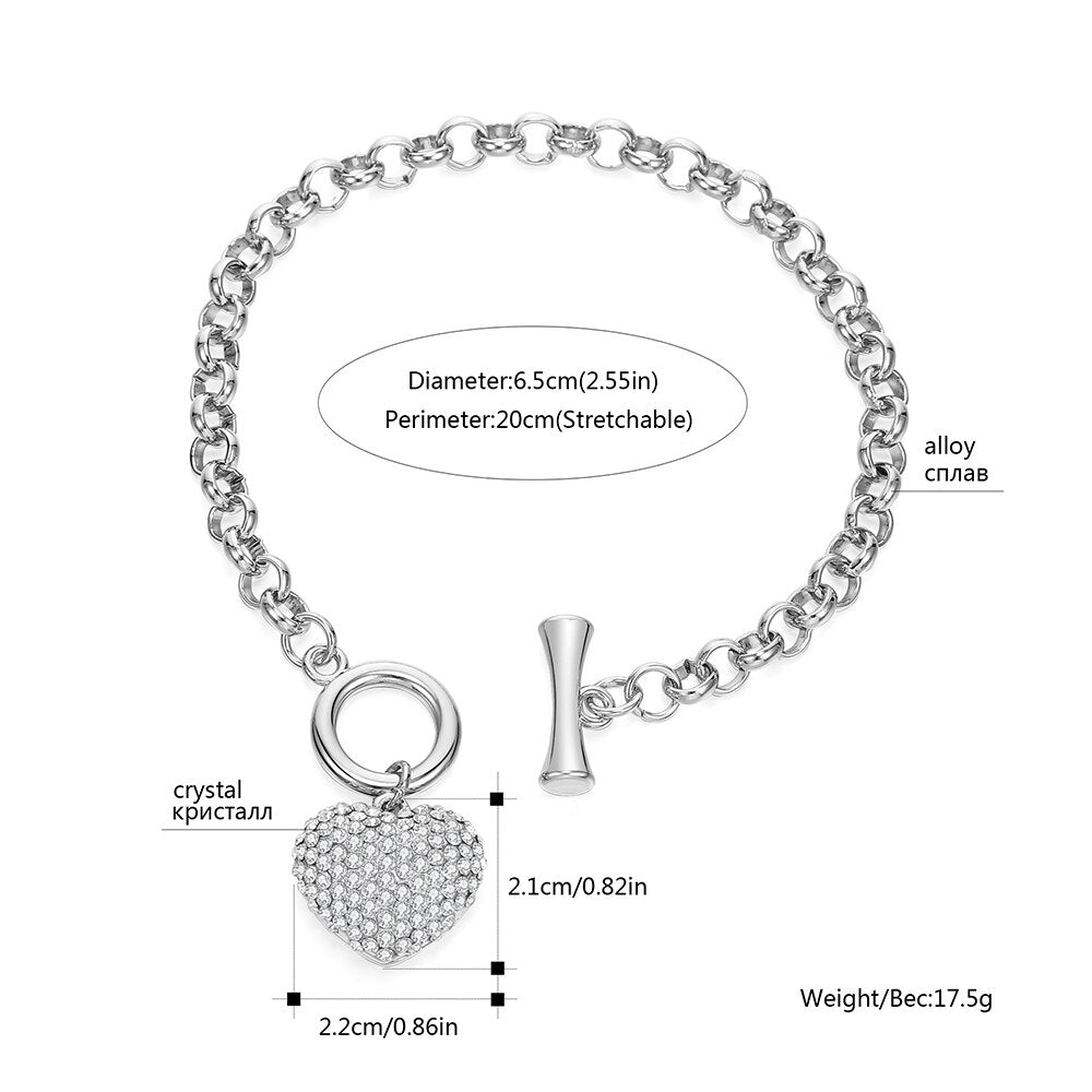 Charm Big Crystal Heart Bracelets For Women Heavy Metal Wind Gold Link Chain Bracelet Vintage Jewelry Gift To Lover Girlfriend