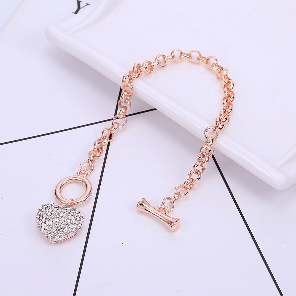 Charm Big Crystal Heart Bracelets For Women Heavy Metal Wind Gold Link Chain Bracelet Vintage Jewelry Gift To Lover Girlfriend