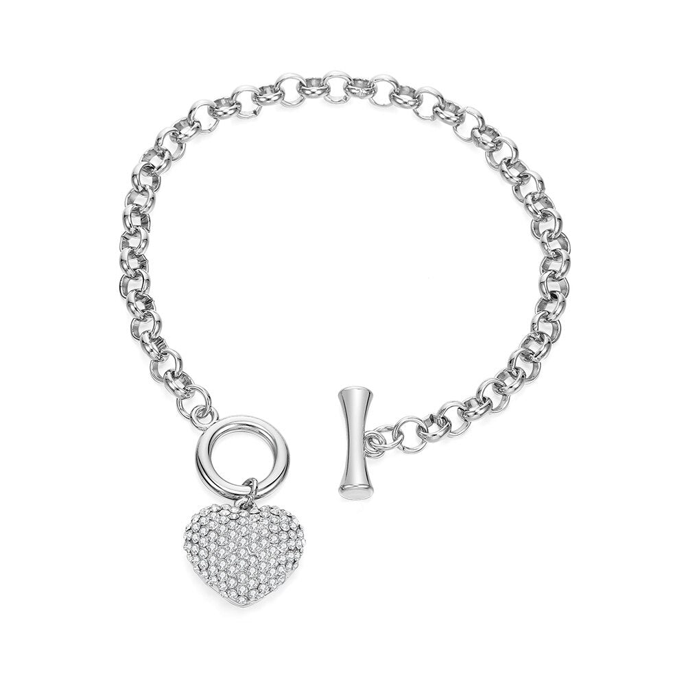 Charm Big Crystal Heart Bracelets For Women Heavy Metal Wind Gold Link Chain Bracelet Vintage Jewelry Gift To Lover Girlfriend