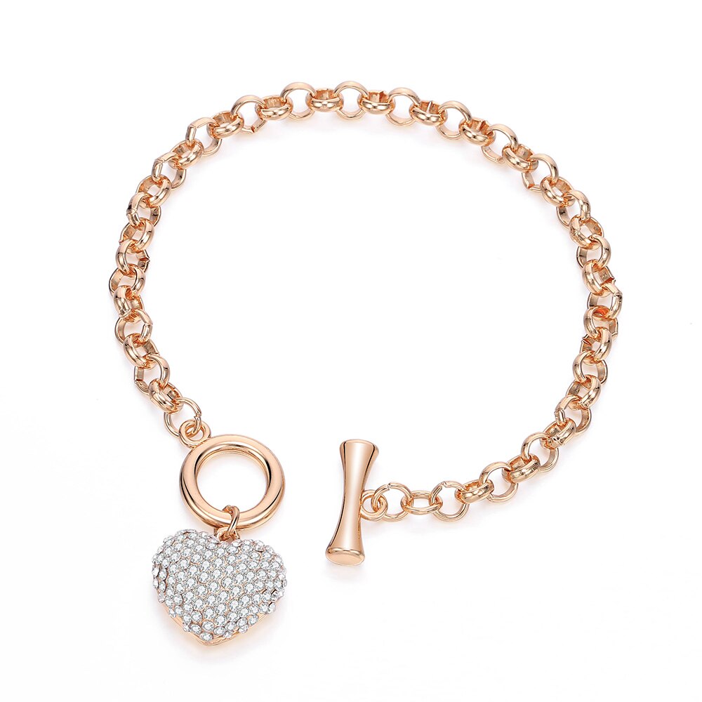 Charm Big Crystal Heart Bracelets For Women Heavy Metal Wind Gold Link Chain Bracelet Vintage Jewelry Gift To Lover Girlfriend