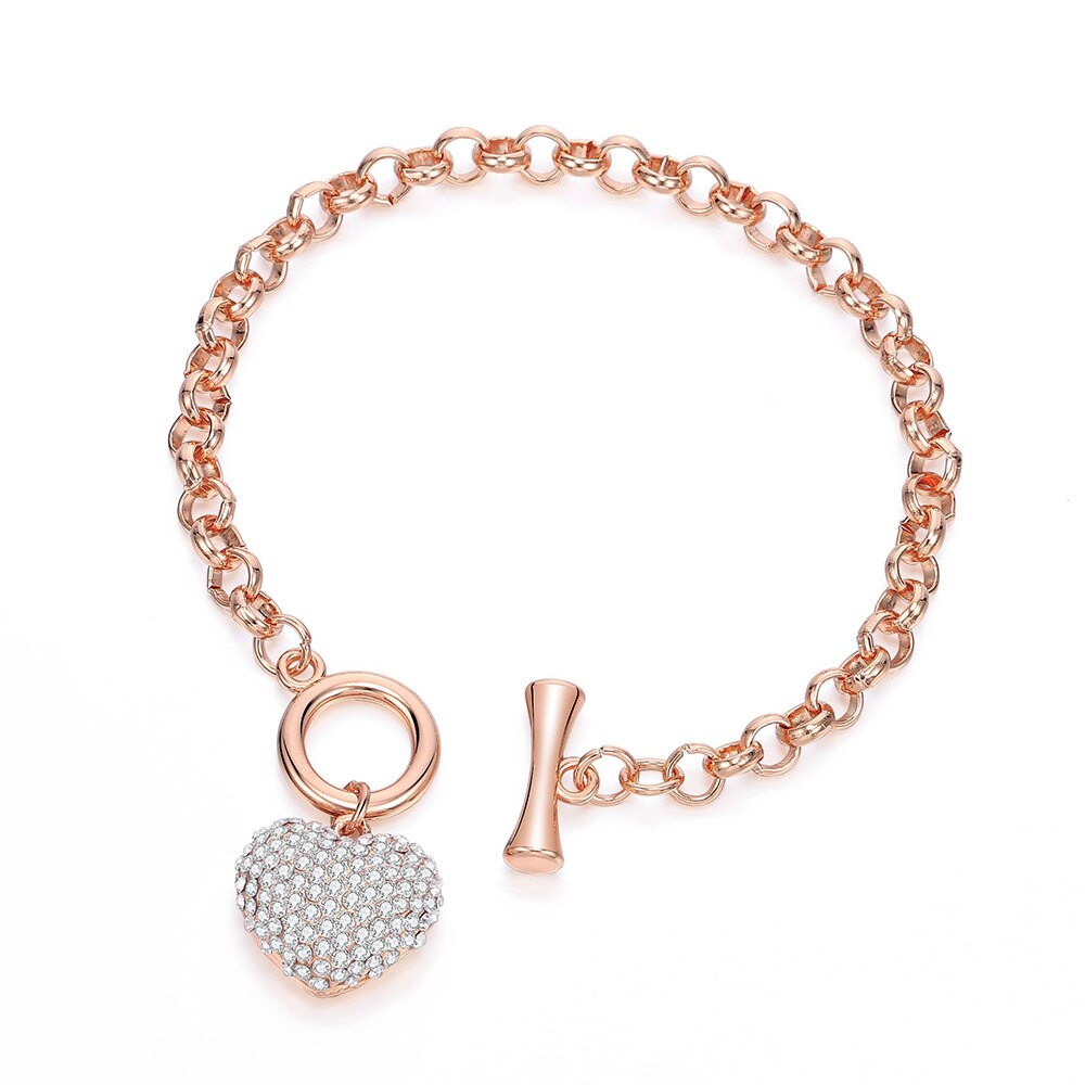 Charm Big Crystal Heart Bracelets For Women Heavy Metal Wind Gold Link Chain Bracelet Vintage Jewelry Gift To Lover Girlfriend