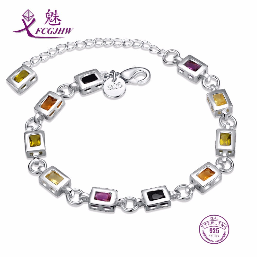 Charm Bracelet for Women Sterling Silver 925 Fine Jewelry Cute Korean Colorful cube Hollow For Female Girls Valentines D Gifts