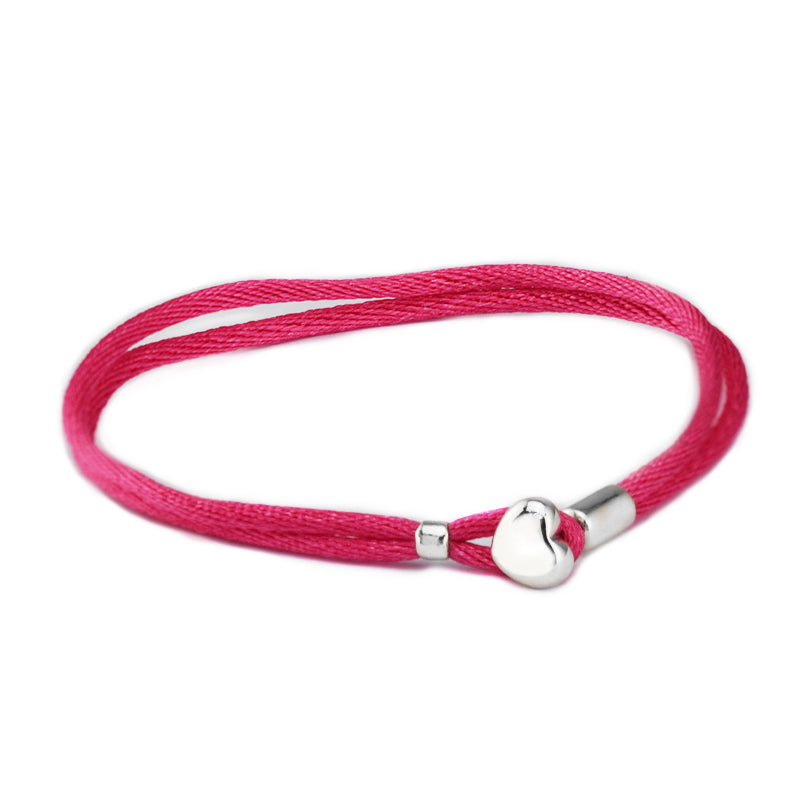 Charm Bracelets 100% 925 Sterling-Silver-Jewelry Hot Pink Fabric Cord Bracelets for Women DIY Beads Jewelry Fine Jewelry 805