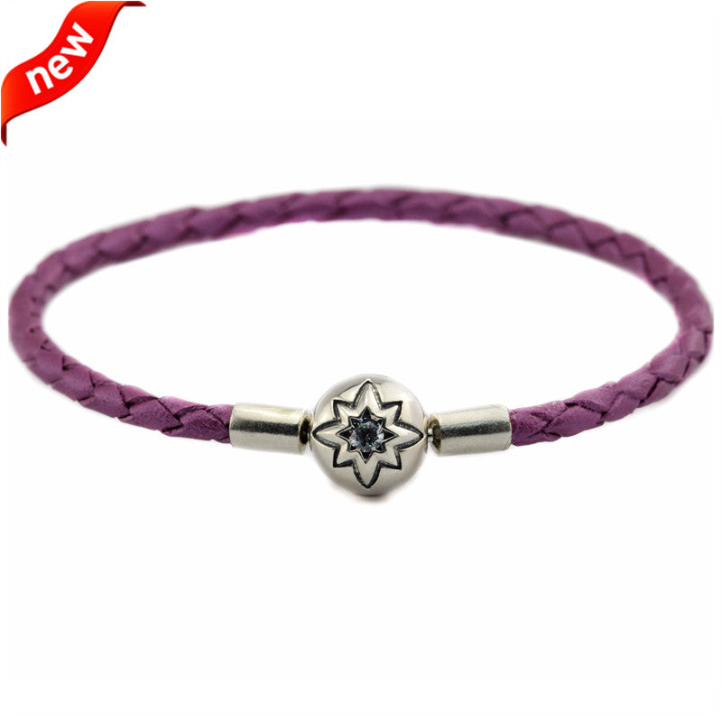 Charm Bracelets 925 Sterling Silver Starry Sky Clasp Honeysuckle Pink Leather Bracelets for Women Jewelry DIY Beads Bracelet