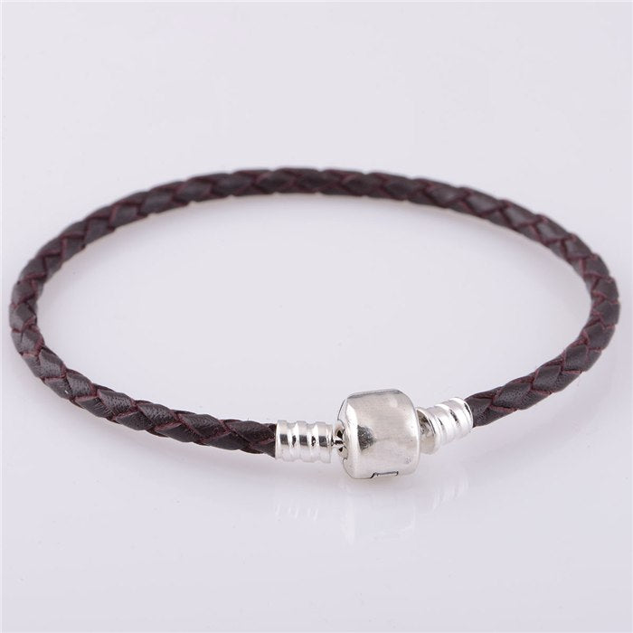 Charm Bracelets DIY Fits Beads Charms Brown Single Brand Leather Bracelet 100% 925 Sterling-Silver-Jewelry Fine Jewelry