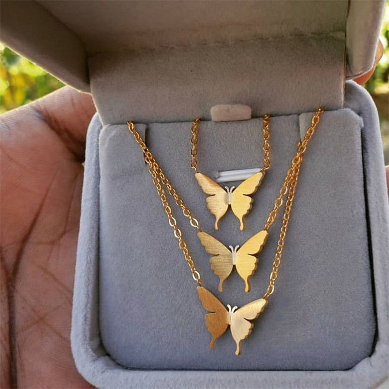 Charm Butterfly Necklace For Women Girls Stainless Steel Gold Color Necklace Butterflies Pendent Choker Jewelry Collier Femme