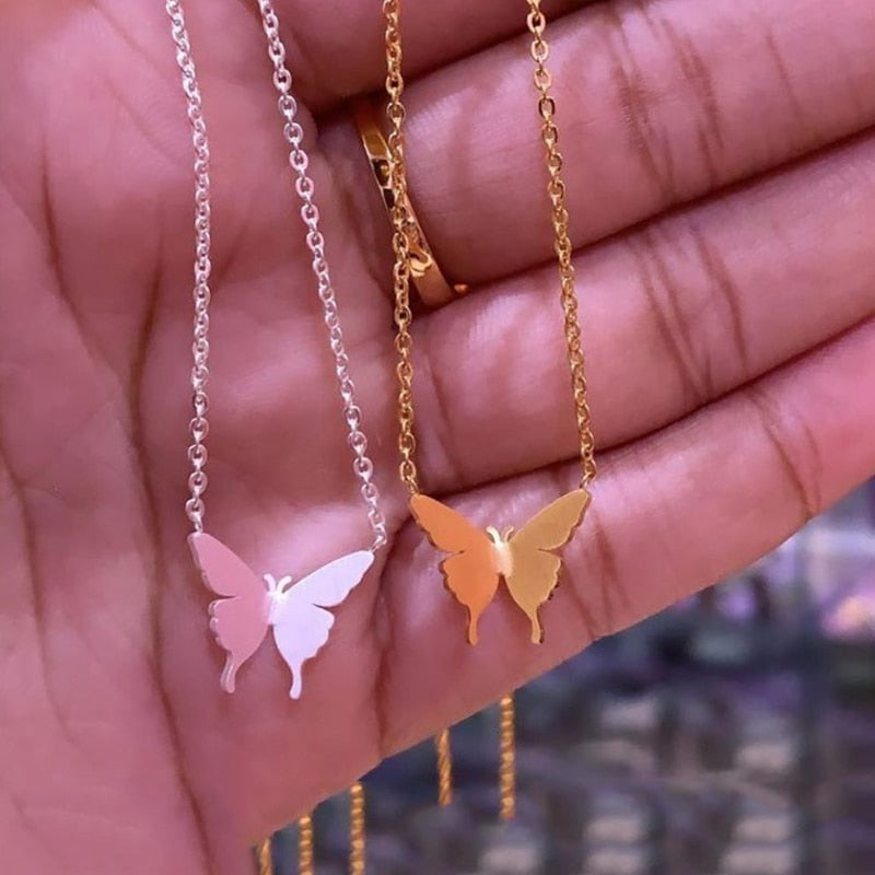 Charm Butterfly Necklace For Women Girls Stainless Steel Gold Color Necklace Butterflies Pendent Choker Jewelry Collier Femme