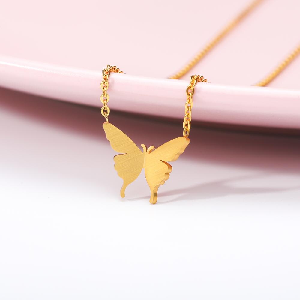 Charm Butterfly Necklace For Women Girls Stainless Steel Gold Color Necklace Butterflies Pendent Choker Jewelry Collier Femme