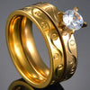 Charm Couple Ring Stainless Steel Gold Men's Rings Blue Zircon Crystal Women's Ring Sets Valentine's Day Wedding Bands
