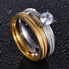 Charm Couple Ring Stainless Steel Gold Men's Rings Blue Zircon Crystal Women's Ring Sets Valentine's Day Wedding Bands