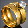 Charm Couple Ring Stainless Steel Gold Men's Rings Blue Zircon Crystal Women's Ring Sets Valentine's Day Wedding Bands