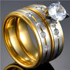 Charm Couple Ring Stainless Steel Gold Men's Rings Blue Zircon Crystal Women's Ring Sets Valentine's Day Wedding Bands