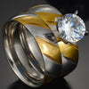 Charm Couple Ring Stainless Steel Gold Men's Rings Blue Zircon Crystal Women's Ring Sets Valentine's Day Wedding Bands