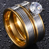 Charm Couple Ring Stainless Steel Gold Men's Rings Blue Zircon Crystal Women's Ring Sets Valentine's Day Wedding Bands
