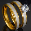 Charm Couple Ring Stainless Steel Gold Men's Rings Blue Zircon Crystal Women's Ring Sets Valentine's Day Wedding Bands