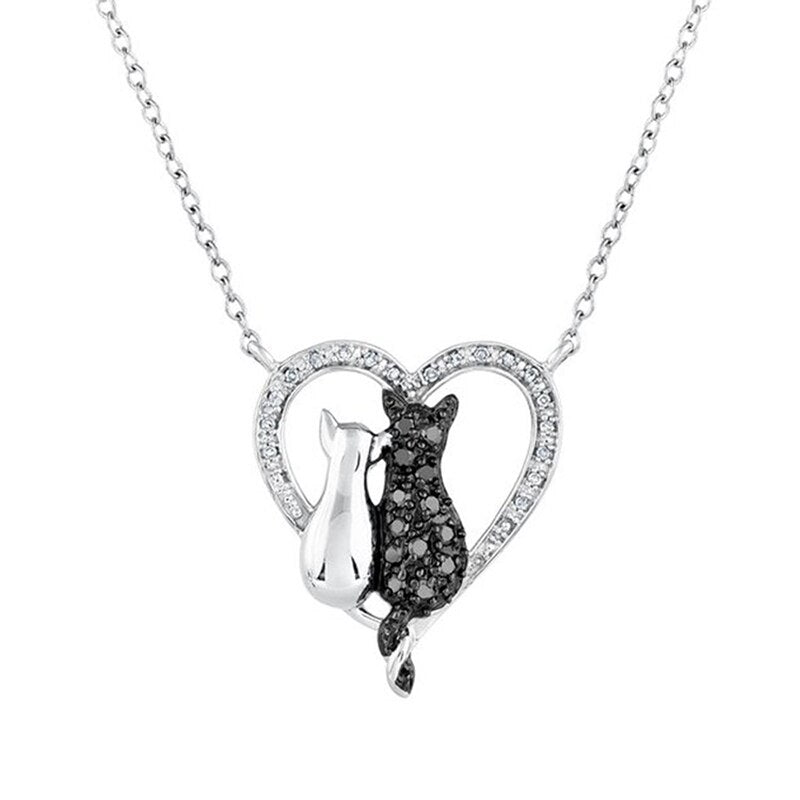Charm Original Solid Silver Plated  Crystal Sweet Cat  Pendant Chain Necklace for Women Jewelry Gifts