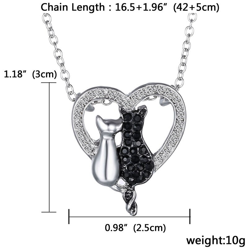 Charm Original Solid Silver Plated  Crystal Sweet Cat  Pendant Chain Necklace for Women Jewelry Gifts