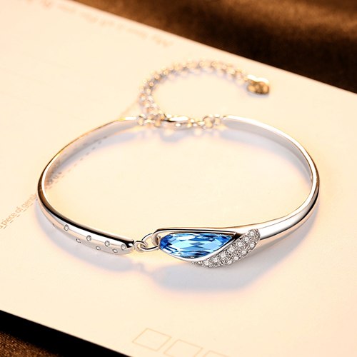 Charm Romantic Blue Austria Crystal Women 925 Sterling Silver Bracelet Female Bracelets & Bangles Fine Jewelry