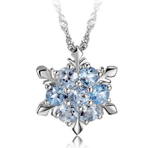 Charm Vintage lady Blue Crystal Snowflake Zircon Flower Silver Necklaces & Pendants Jewelry for Women