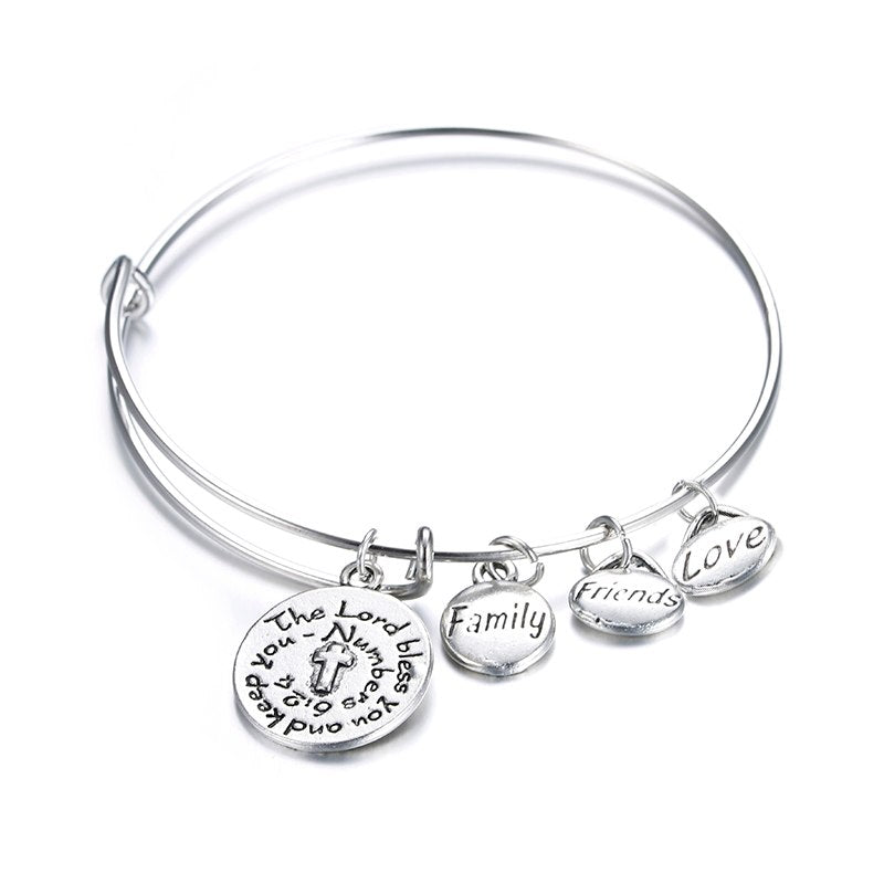 Charm Wish Peace sign/Cross Bracelet Silver-Color Expandable Wire Love family friends Bracelets & Bangles for Women Jewelry