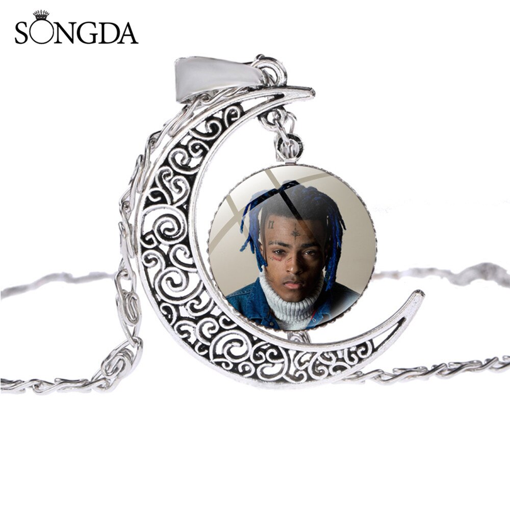 Charm XXXTentacion Rapper Glass Dome Pendant Necklace Hip Hop Hollow Moon Atr Photo Necklace For Women Men Gift Jewelry