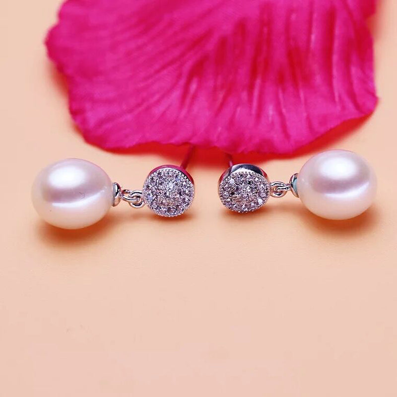 Charm white natural pearl earrings for women, shiny pearls with 925 sterling silver, wedding birthd gift fine jewelry earrings