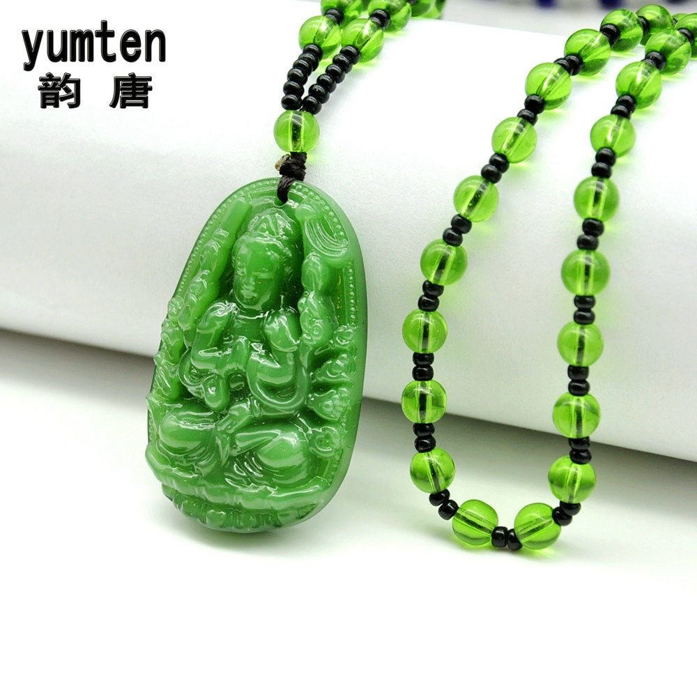 Charme Natural Obsidian Bead Chain Blue Chalcedony Buddha Patron Saint Necklace Chokers Men Women Overwatch Blue Chalcedony Jade