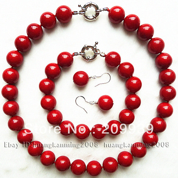 Charming!10mm Red Sea Shell Pearl Necklace Bracelet Earring 1Set