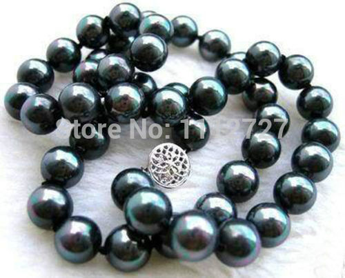 Charming 10mm black south sea shell pearl necklace Beads Jewelry Natural Stone Mother's Day gifts 18 AAA+ BV128 Wholesale Price
