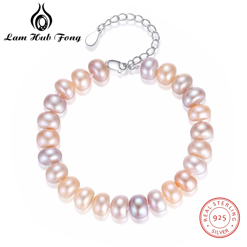 Charming 8-9mm natural for Women 925 Sterling Silver Chain multi-color Pulseras Mujer Wedding Jewelry(lam hub fong)