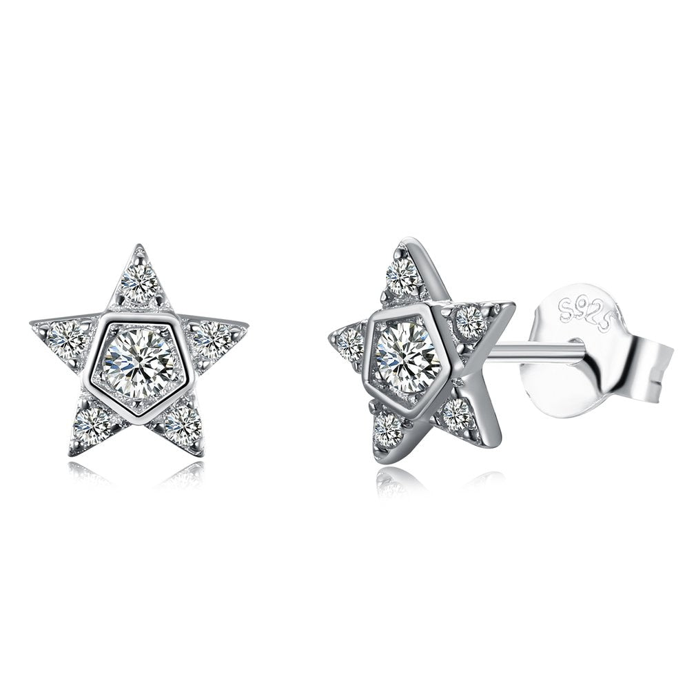 Charming 925 Sterling Silver Star Zircon Earrings for Women Ear Pendants Simple Cross-Shaped Ear Stud Jewelry Gift for Ladies