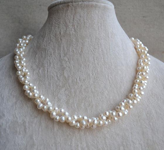 Charming Pearl Necklace,Twisted Pearl Jewellery,18 inches 4-5mm Freshwater Pearl Necklace , White Color Wedding Pearl For Woman