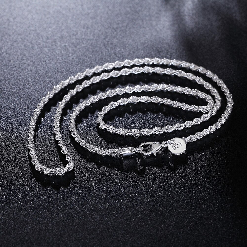 Charms 925 Stamped Silver 3MM beautiful twisted rope Necklace for Women 16-24 Incn party Jewelry Holiday gifts