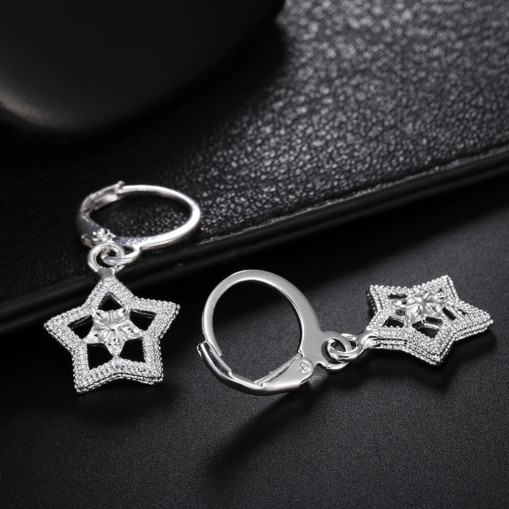 Charms 925 Sterling Silver Pretty star drop earrings for women Ear clip  party wedding Jewelry Holiday gifts