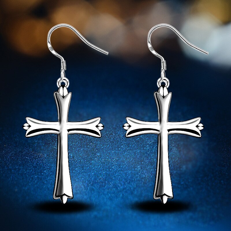 Charms 925 Sterling Silver classic cross Earrings for Women Jewelry party Wedding Christmas Gifts