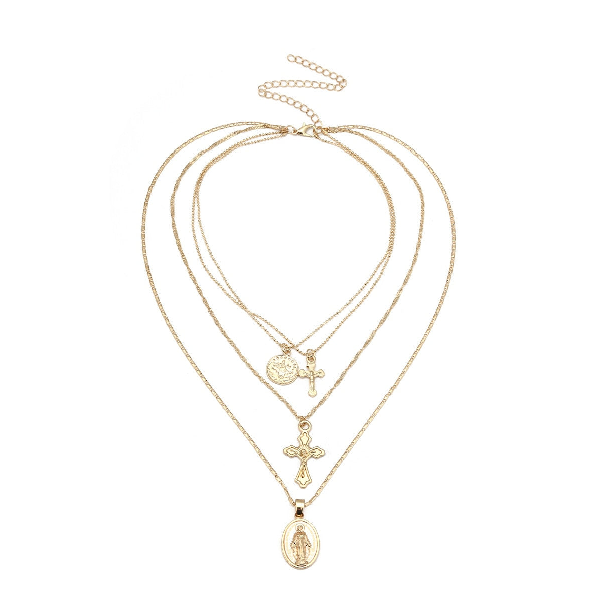 Charms Coins Statement Choker Trendy Multi Layered Chain Gold Silver Jesus Big Cross Pendant Necklace women Jewelry collares