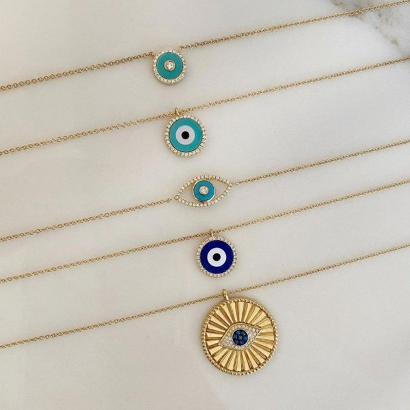 Charms Evil Eyes Necklace For Women Vintage Ethnic Turkey Blue Eye Pendant Choker Clavicle Chain Necklaces Goth Bohemian Jewelry
