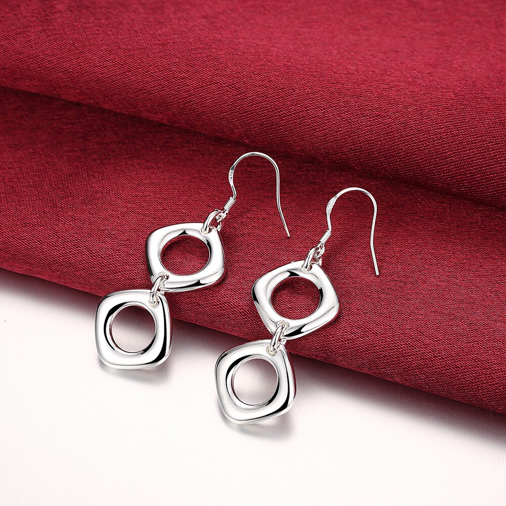 Charms  brands Jewelry 925 Sterling Silver square drop earrings for Woman  party wedding Holiday gifts