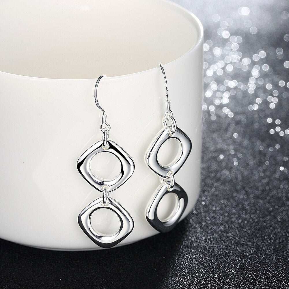 Charms  brands Jewelry 925 Sterling Silver square drop earrings for Woman  party wedding Holiday gifts
