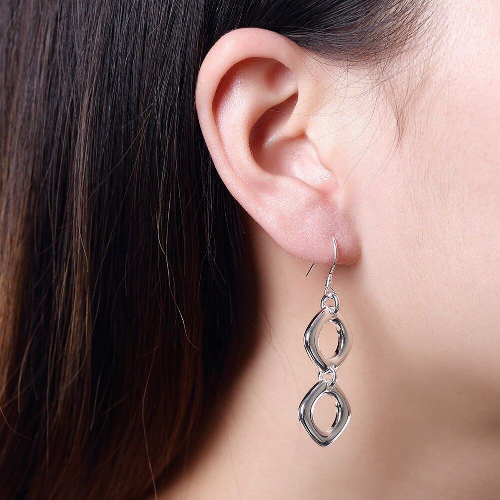 Charms  brands Jewelry 925 Sterling Silver square drop earrings for Woman  party wedding Holiday gifts