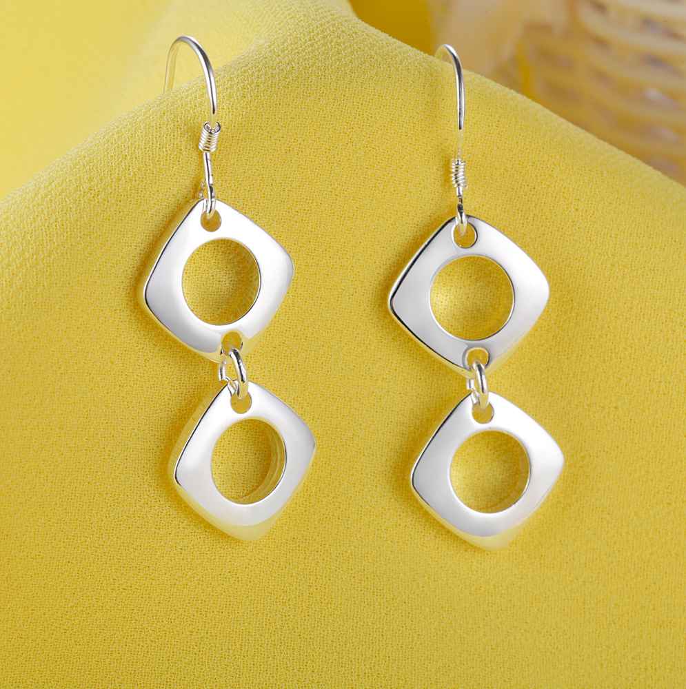 Charms  brands Jewelry 925 Sterling Silver square drop earrings for Woman  party wedding Holiday gifts